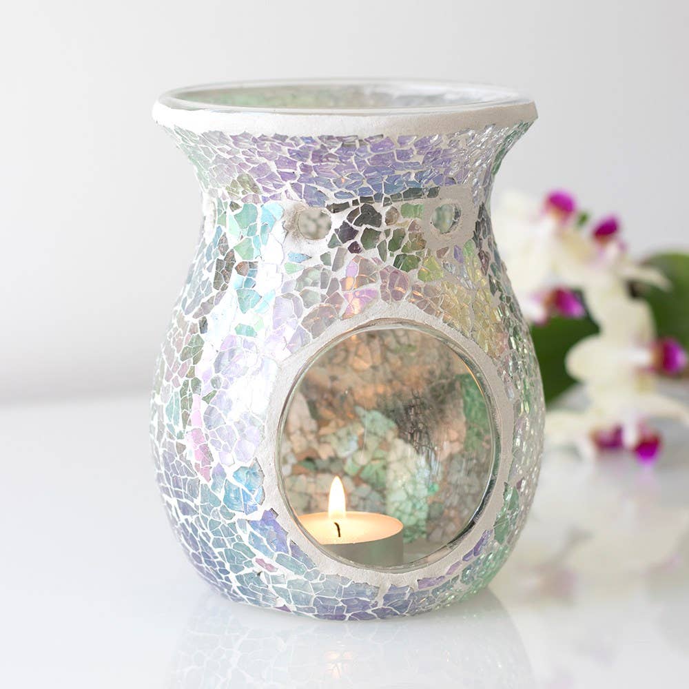 Light Blue Iridescent Crackle Oil Burner / Wax Melter